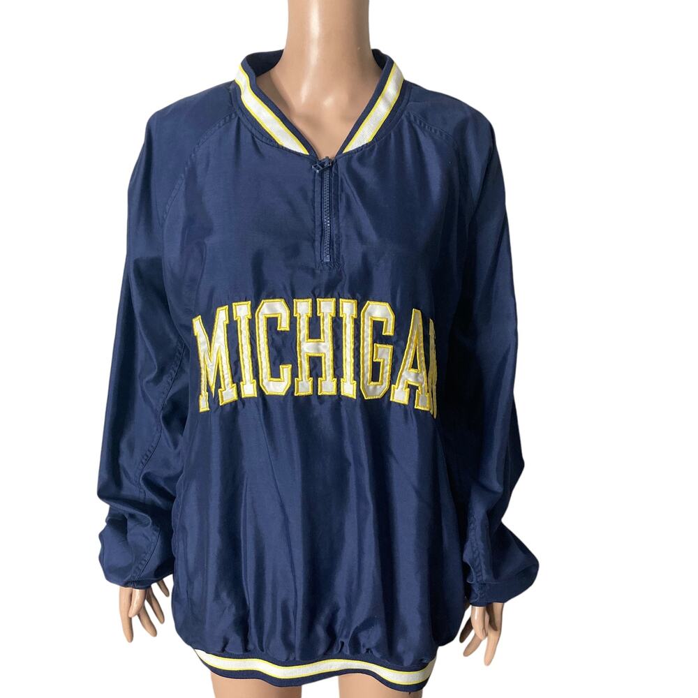 Vintage Michigan State Pullover Windbreaker Mens XL Spell Out Blue Yellow NCAA